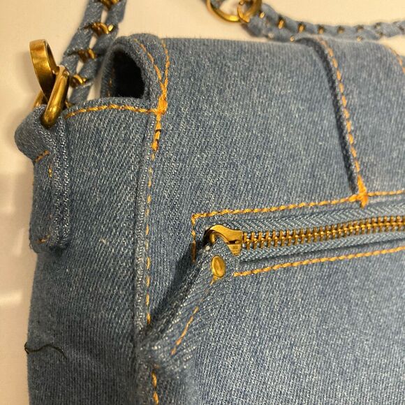 House of Harlow 1960 Denim Crossbody Purse Bag Adjustable Strap Chain Buckle - Picture 8 of 10